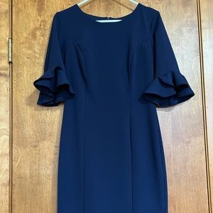 Navy mid length ruffle sleeve dress